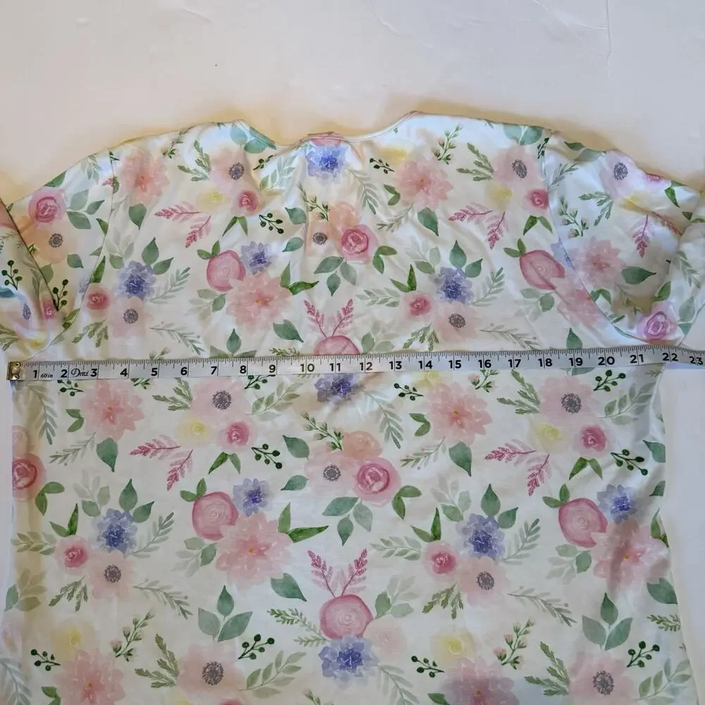COTN Pajama Top Women XL Long‎ Sleeve White Floral Soft Pleated Grandmacore